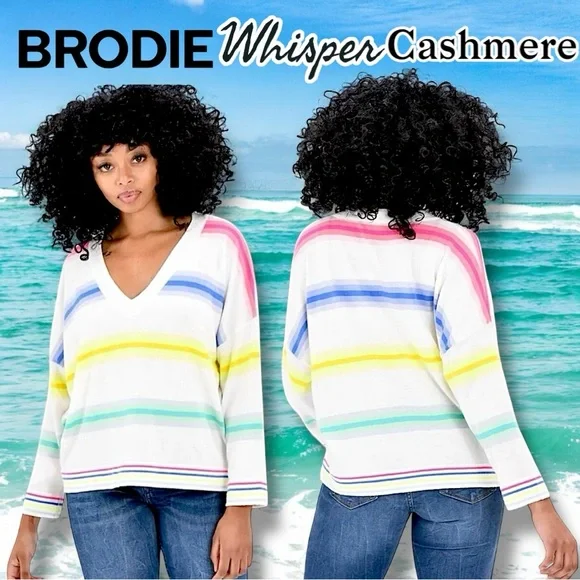 NWOT 🌸 Vibrant Whisper Cashmere by Brodie, V-Neck, Florescent and Pastel Colors - Picture 9 of 9